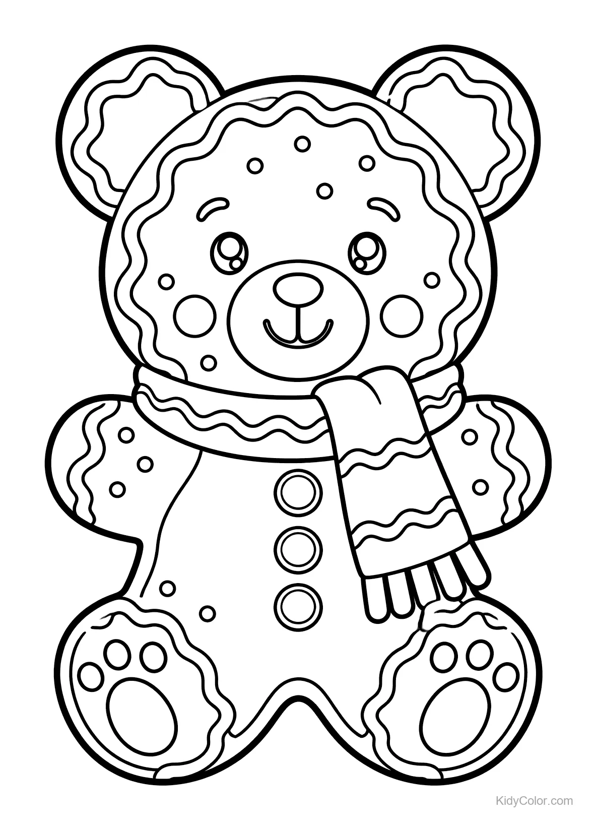 Oso de jengibre decorado con glaseado y bufanda.