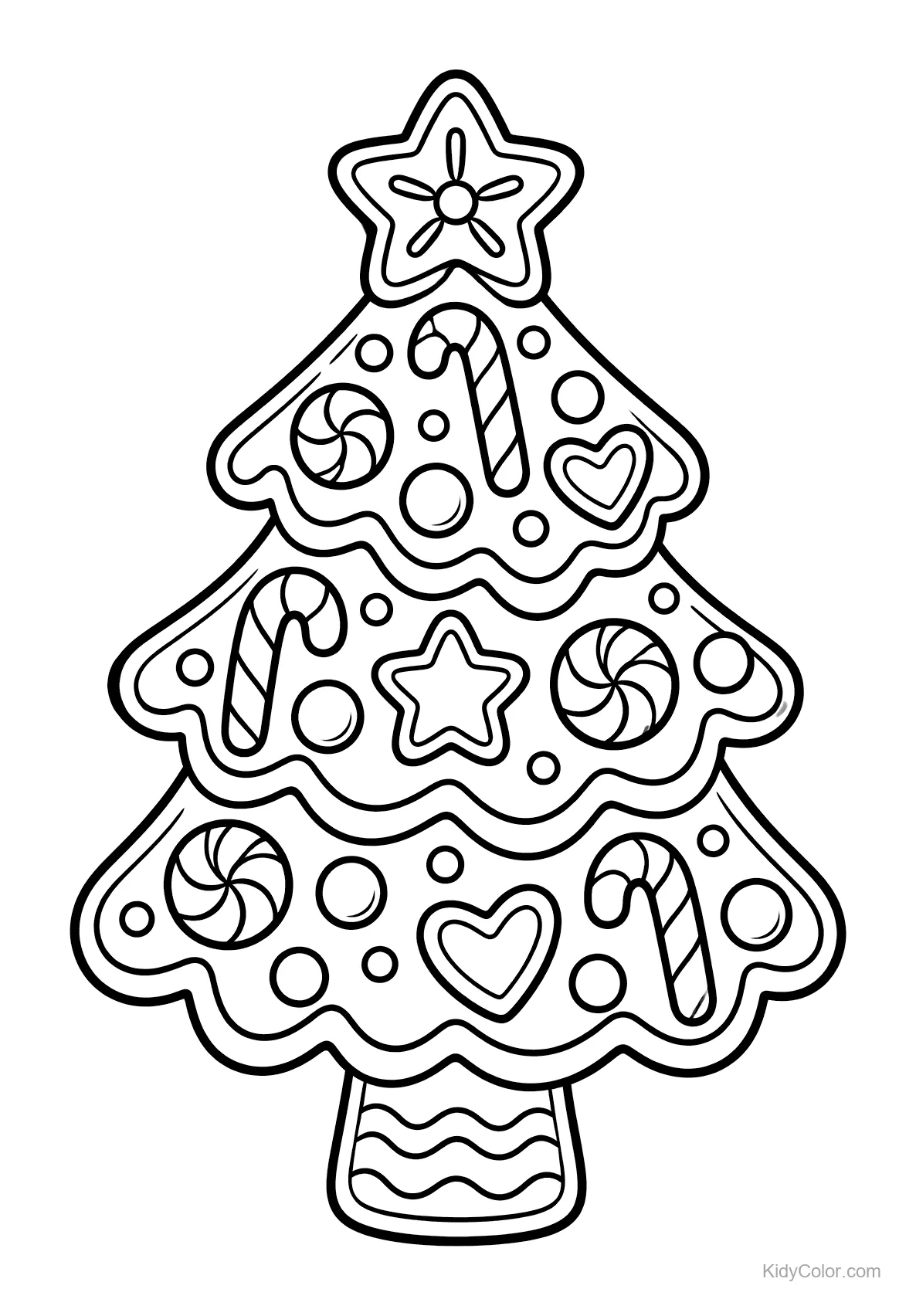 Árbol de Navidad de jengibre con decoraciones de dulces.