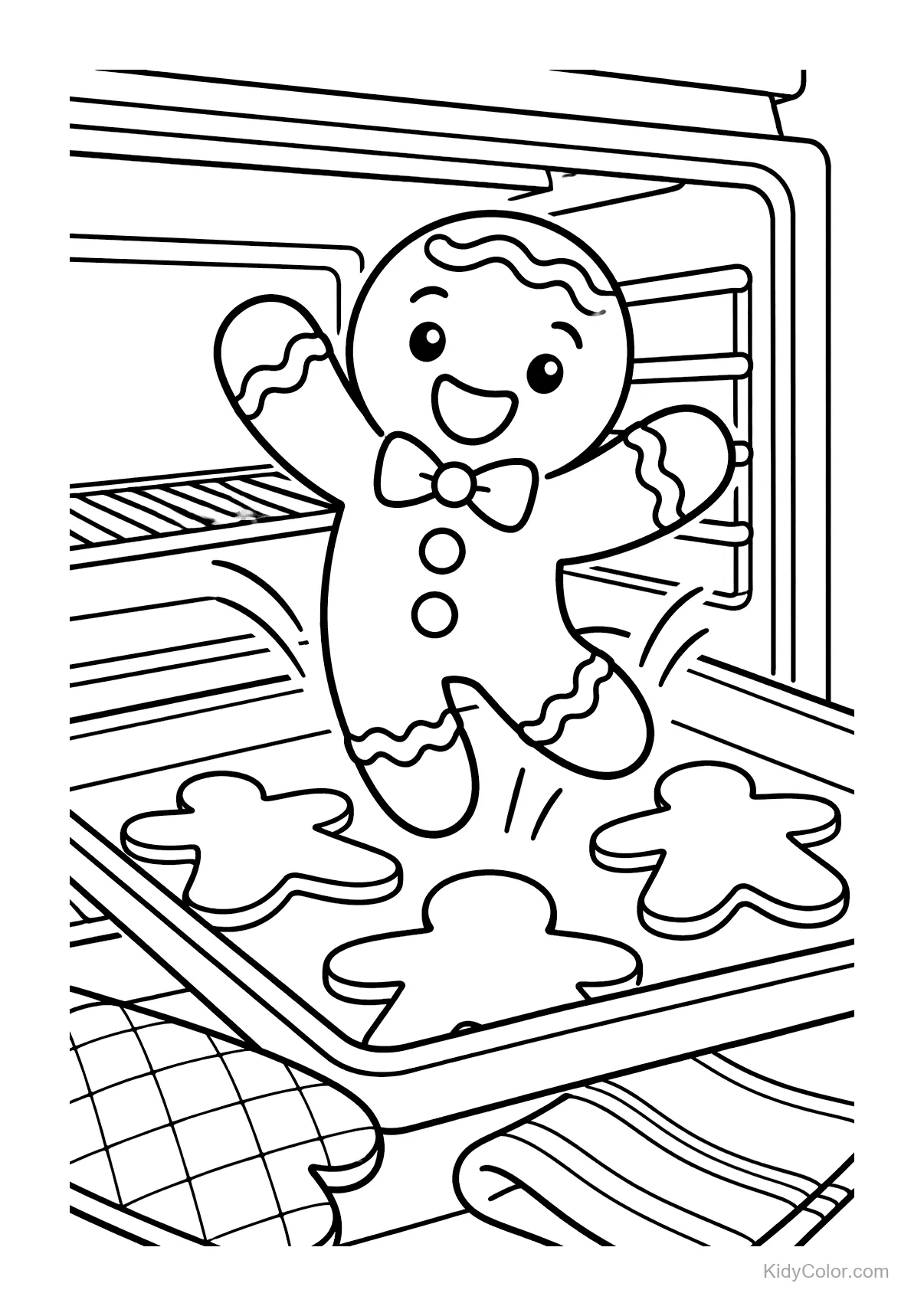 Muñeco de jengibre saltando de una bandeja con galletas.