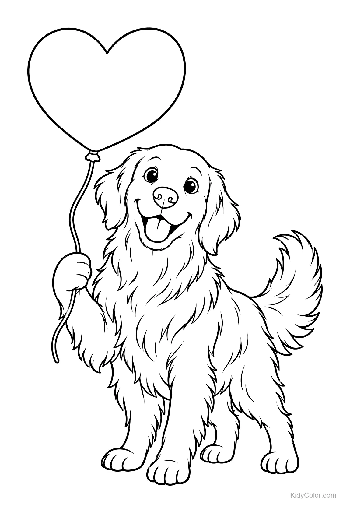 Golden Retriever hält einen herzförmigen Ballon.