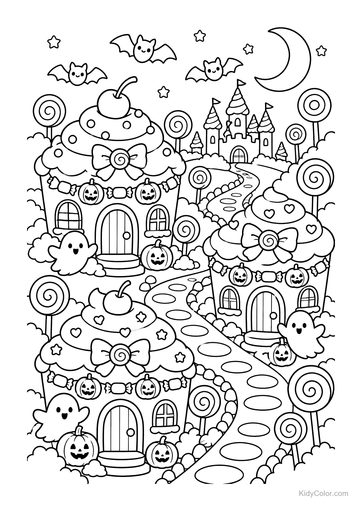Case a forma di cupcake decorate con temi di Halloween, come fantasmi e zucche.