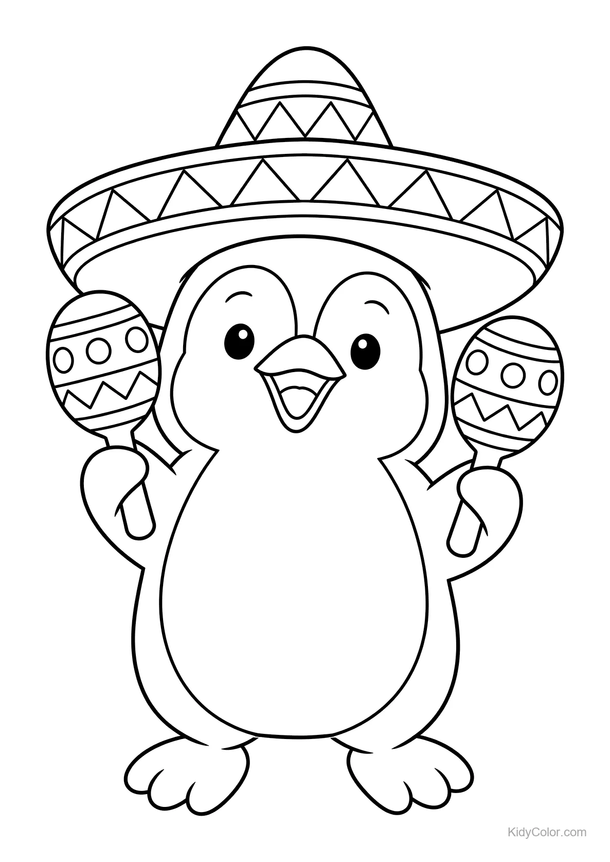 Ein fröhlicher Pinguin mit Sombrero und Maracas.