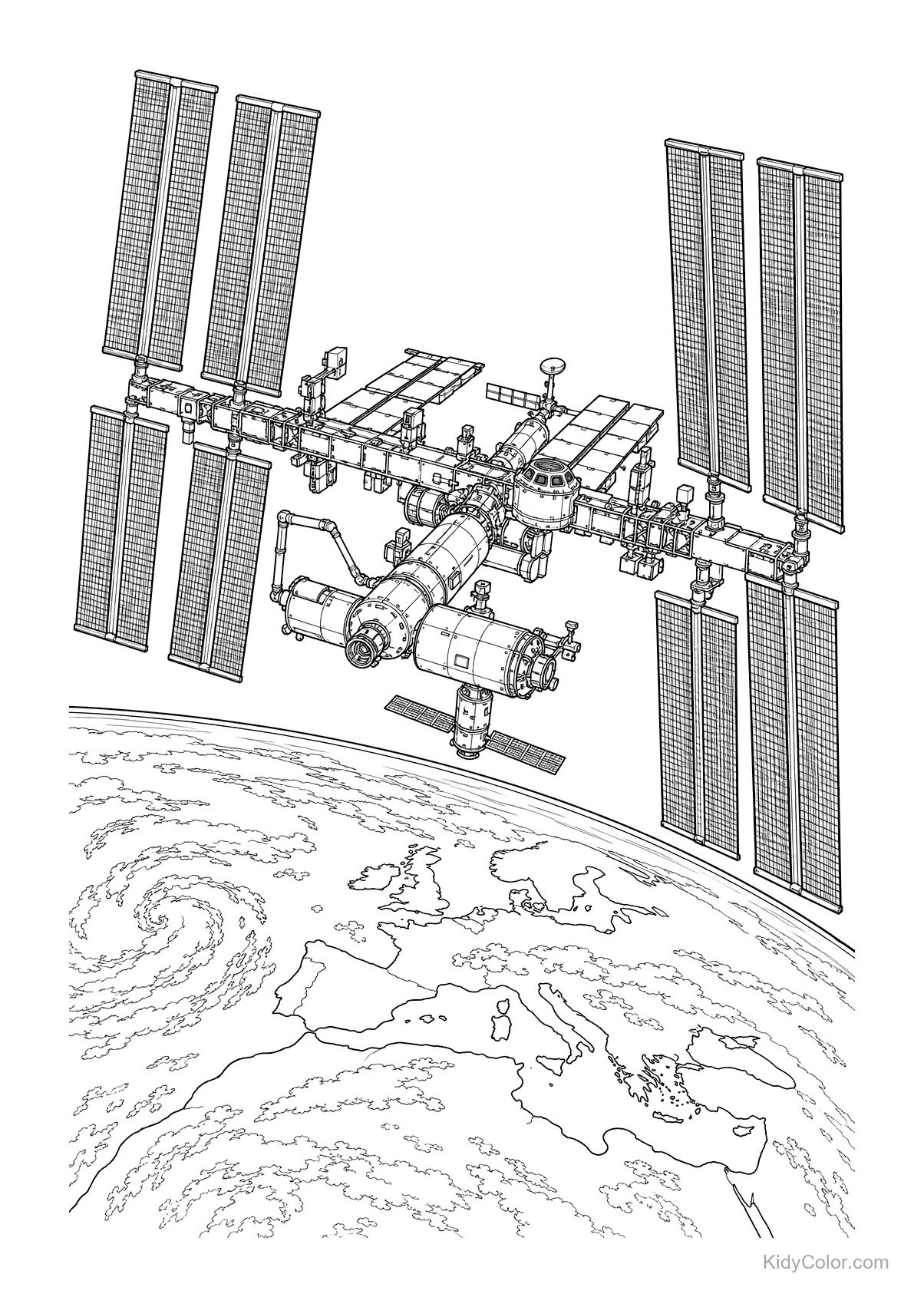 International Space Station orbiting above Earth with solar panels.