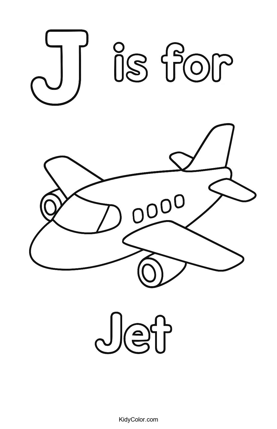 Letter J with a jet for coloring