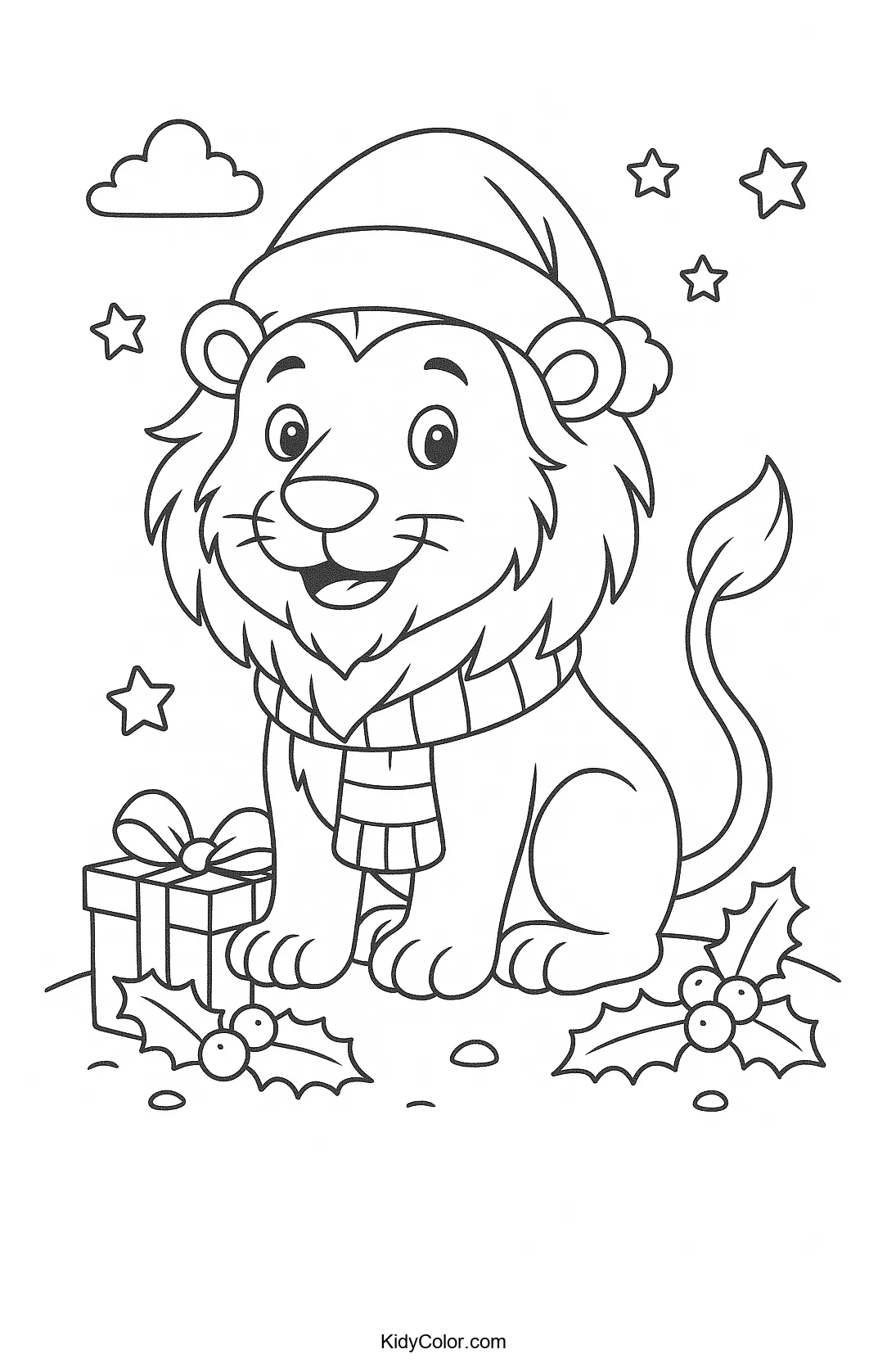 Jolly lion celebrating Christmas with cheer