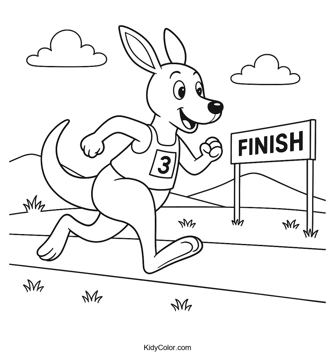 Kangaroo racing to the finish line coloring page