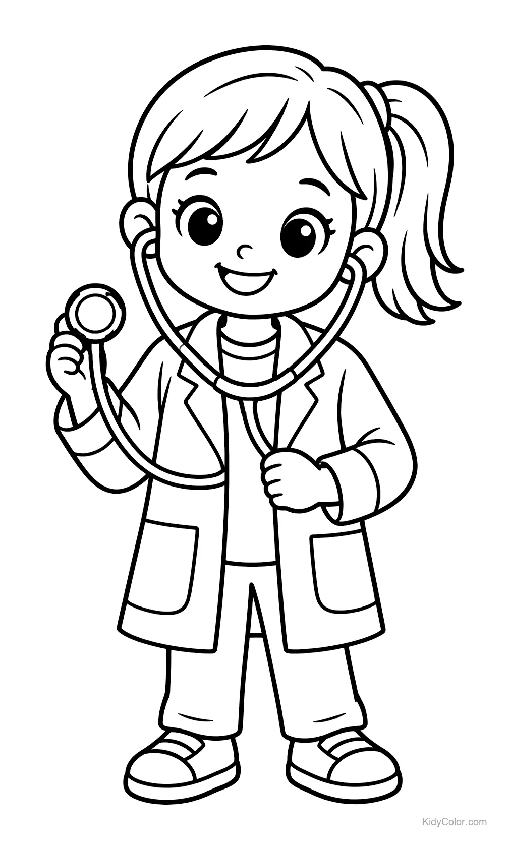 Niño con disfraz de doctor sosteniendo un estetoscopio.