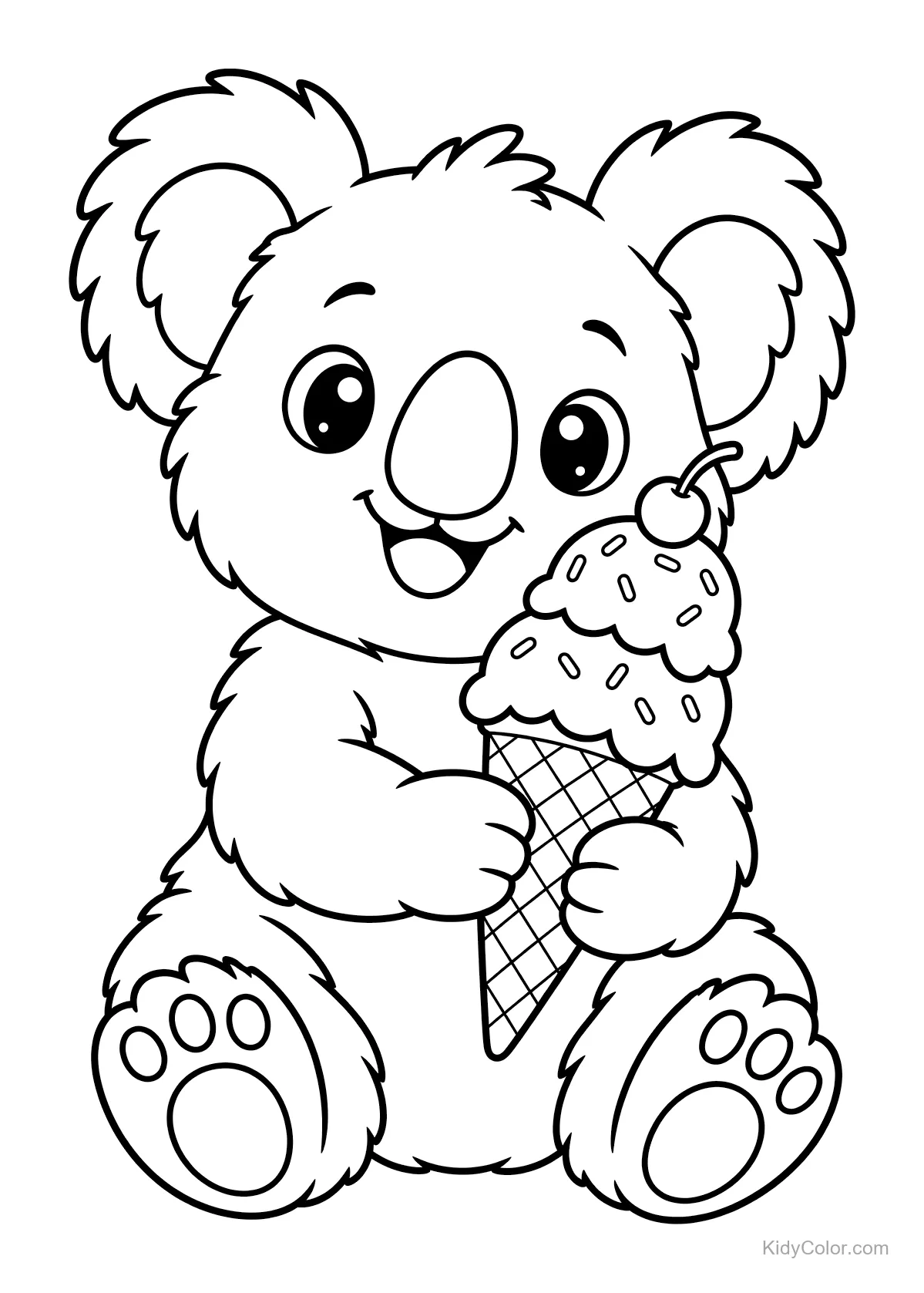 Koala che tiene un cono gelato con una ciliegia sopra.