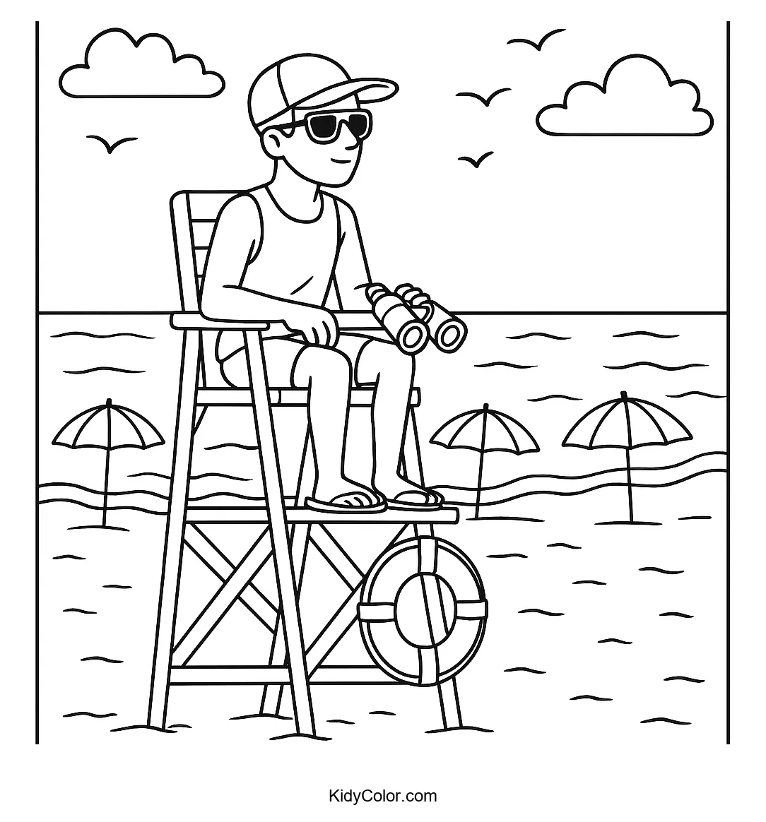 Lifeguard tower on a beach coloring page