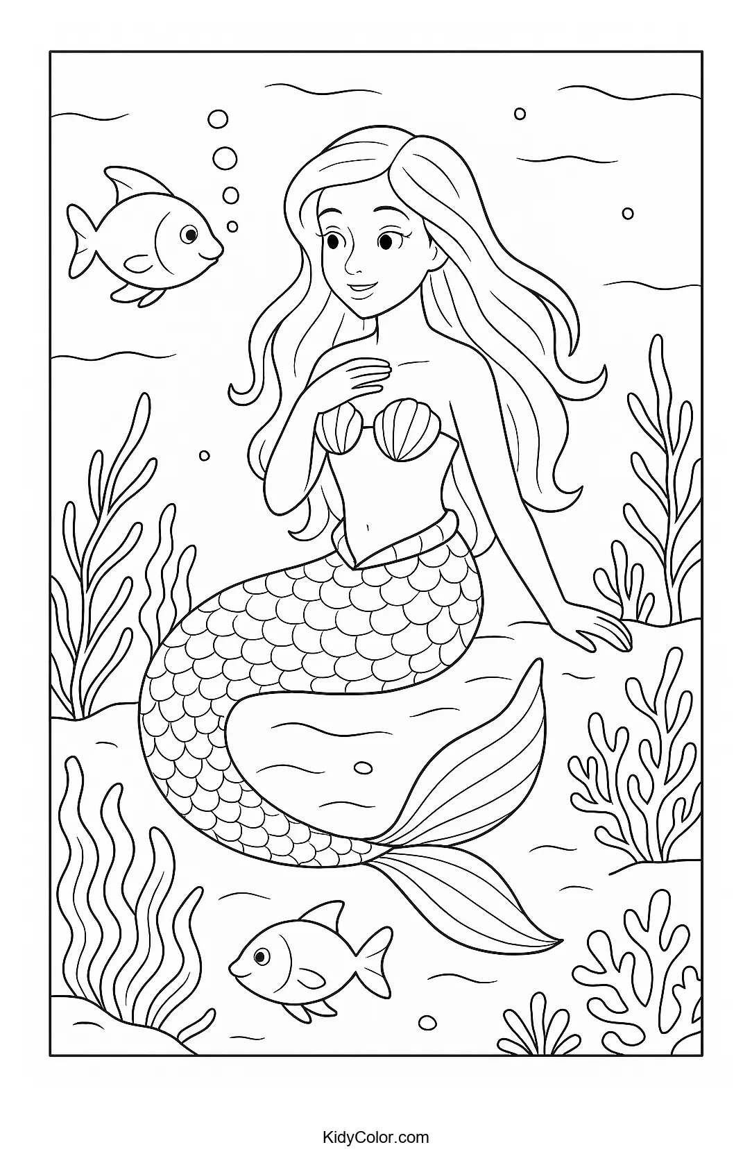 Mermaid among coral and marine life