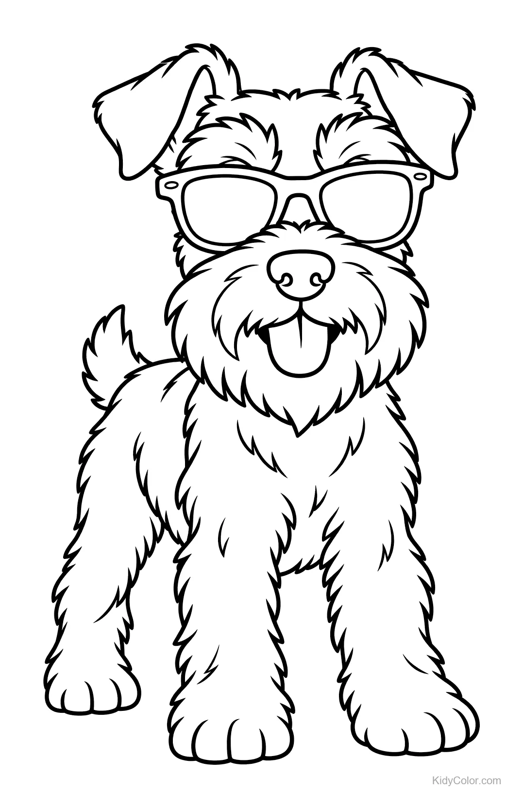 Schnauzer con occhiali da sole, disegno da colorare.