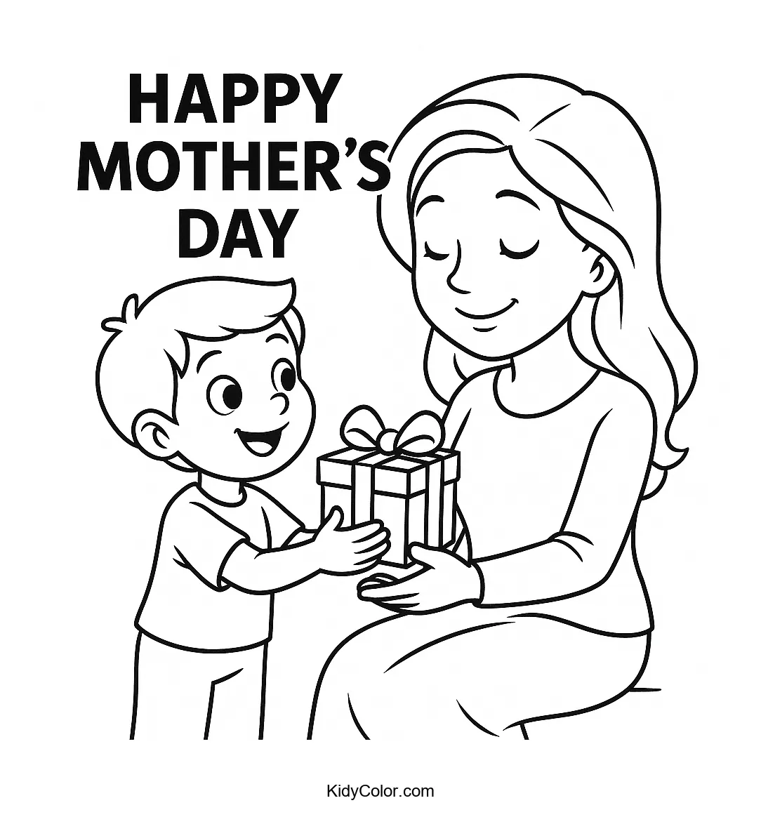 Mother and son exchanging gifts