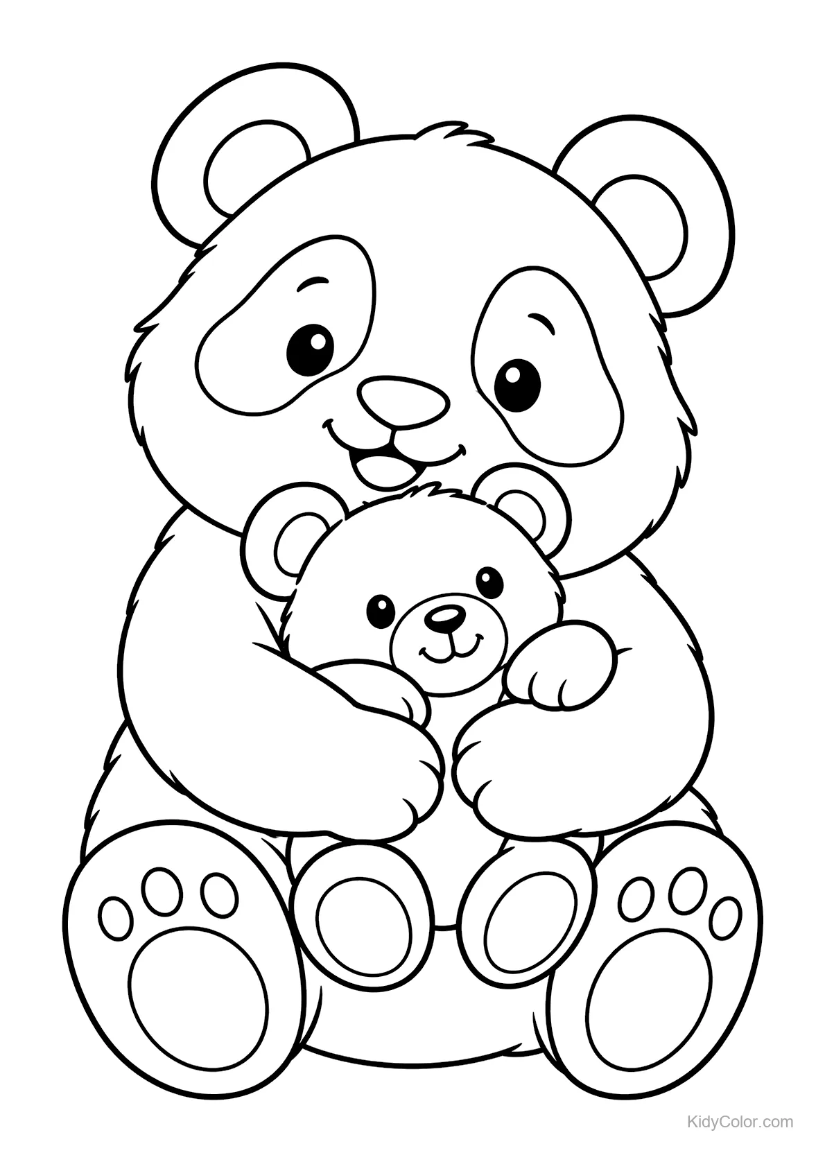 Panda przytulająca misia w uroczej pozie.