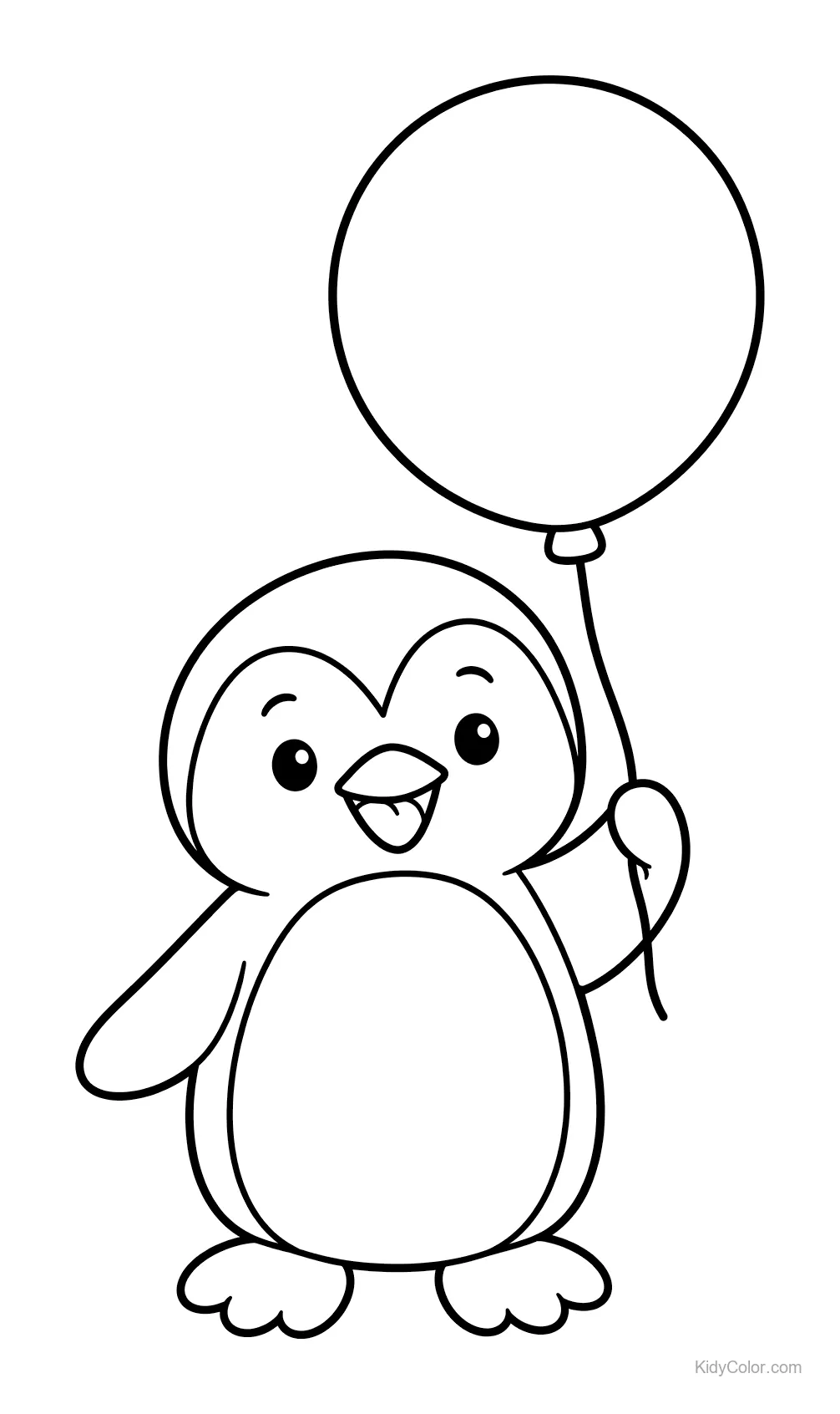 Pinguino che tiene un palloncino e sorride.