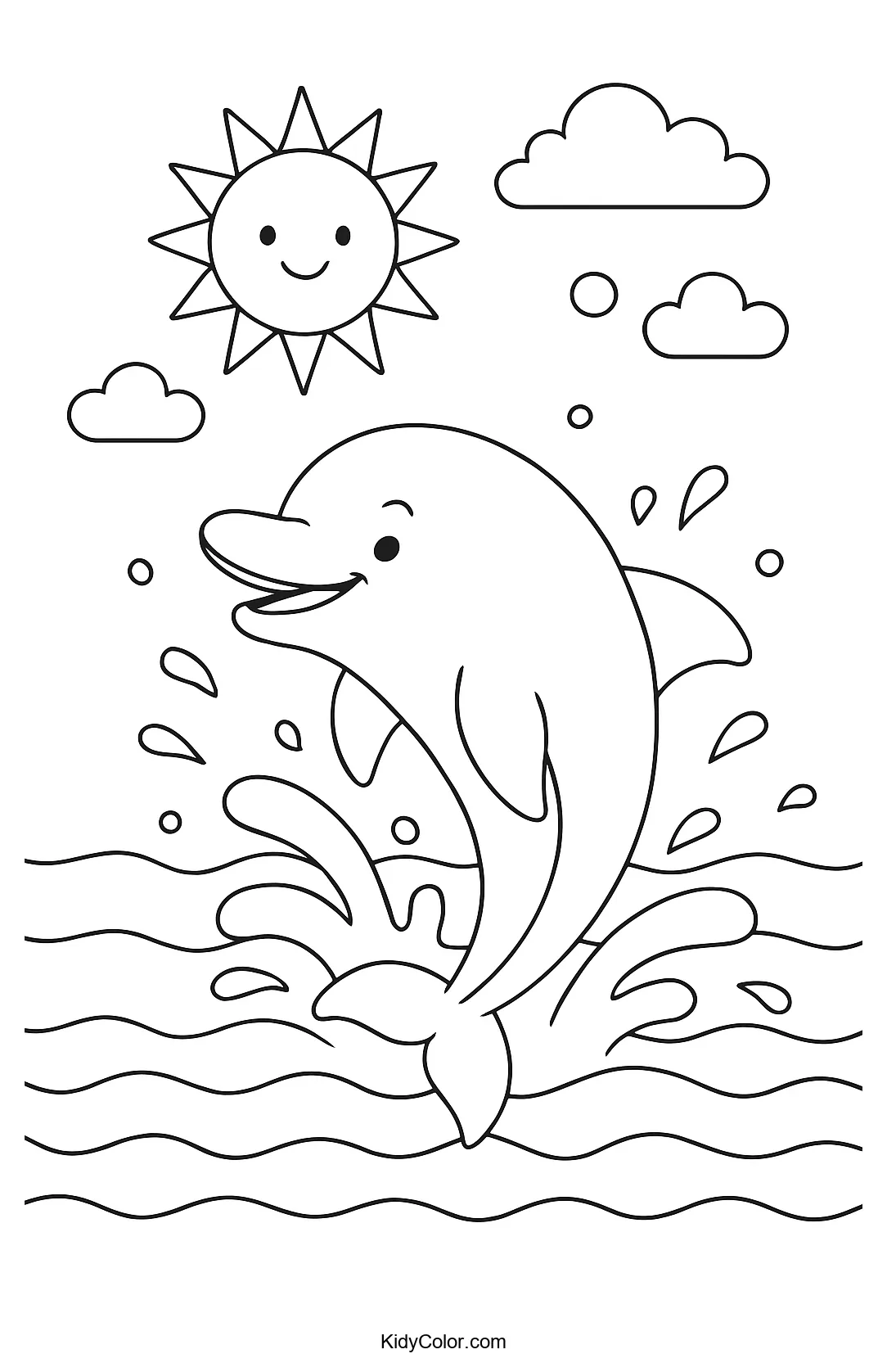 Playful dolphin and smiling sun