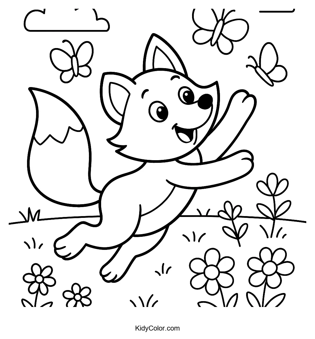 Fox chasing butterflies in a meadow