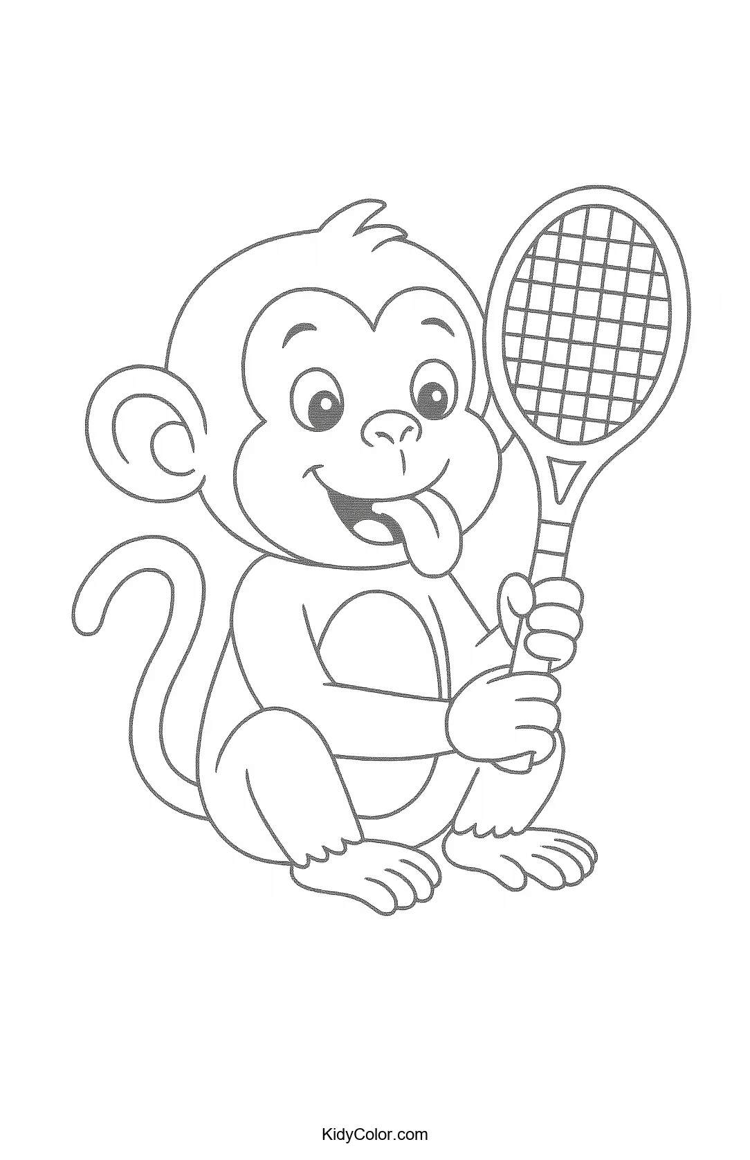 Monkey with tennis racket coloring page