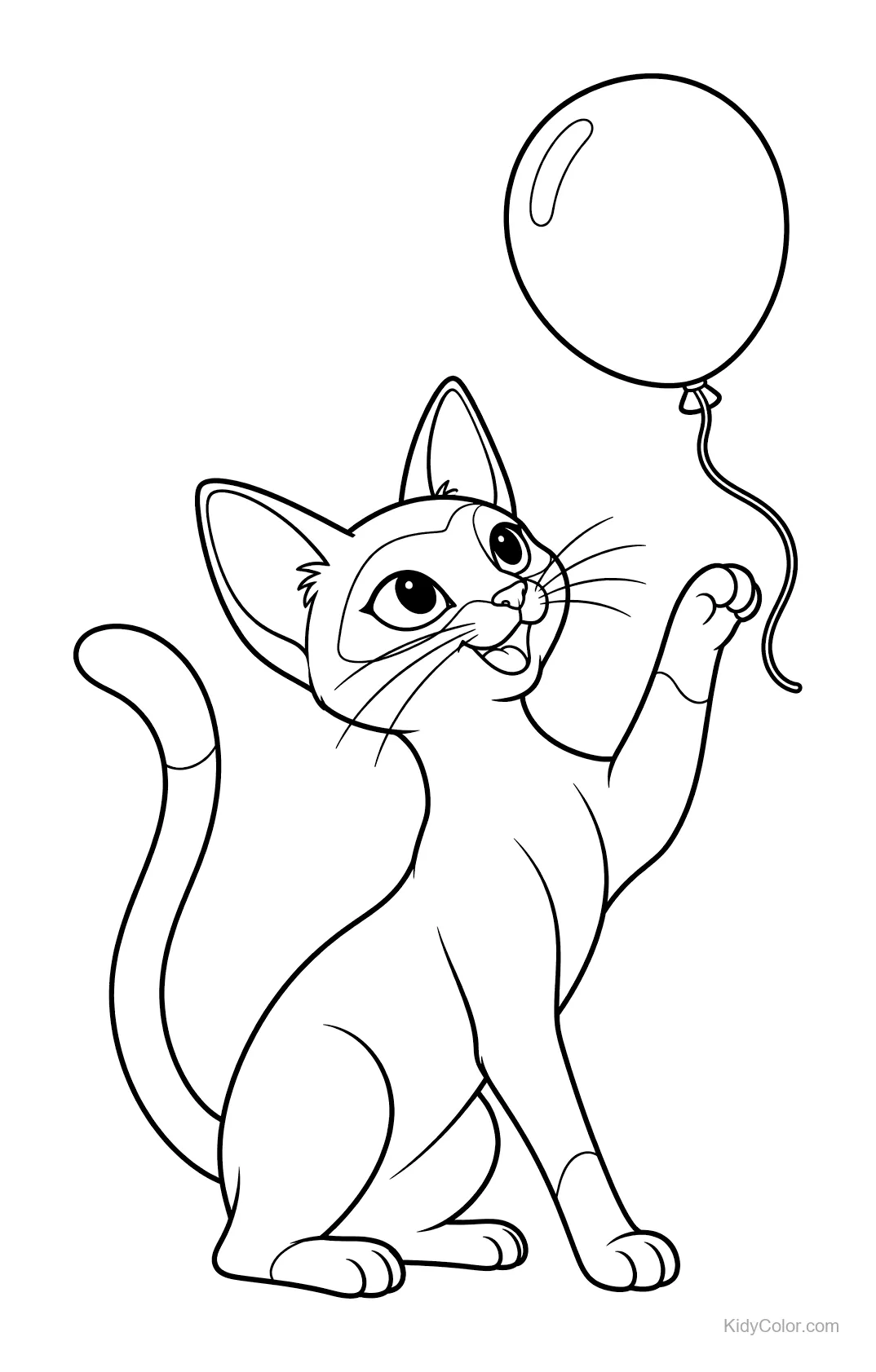 Eine Siamkatze streckt die Pfote nach einem Ballon aus.