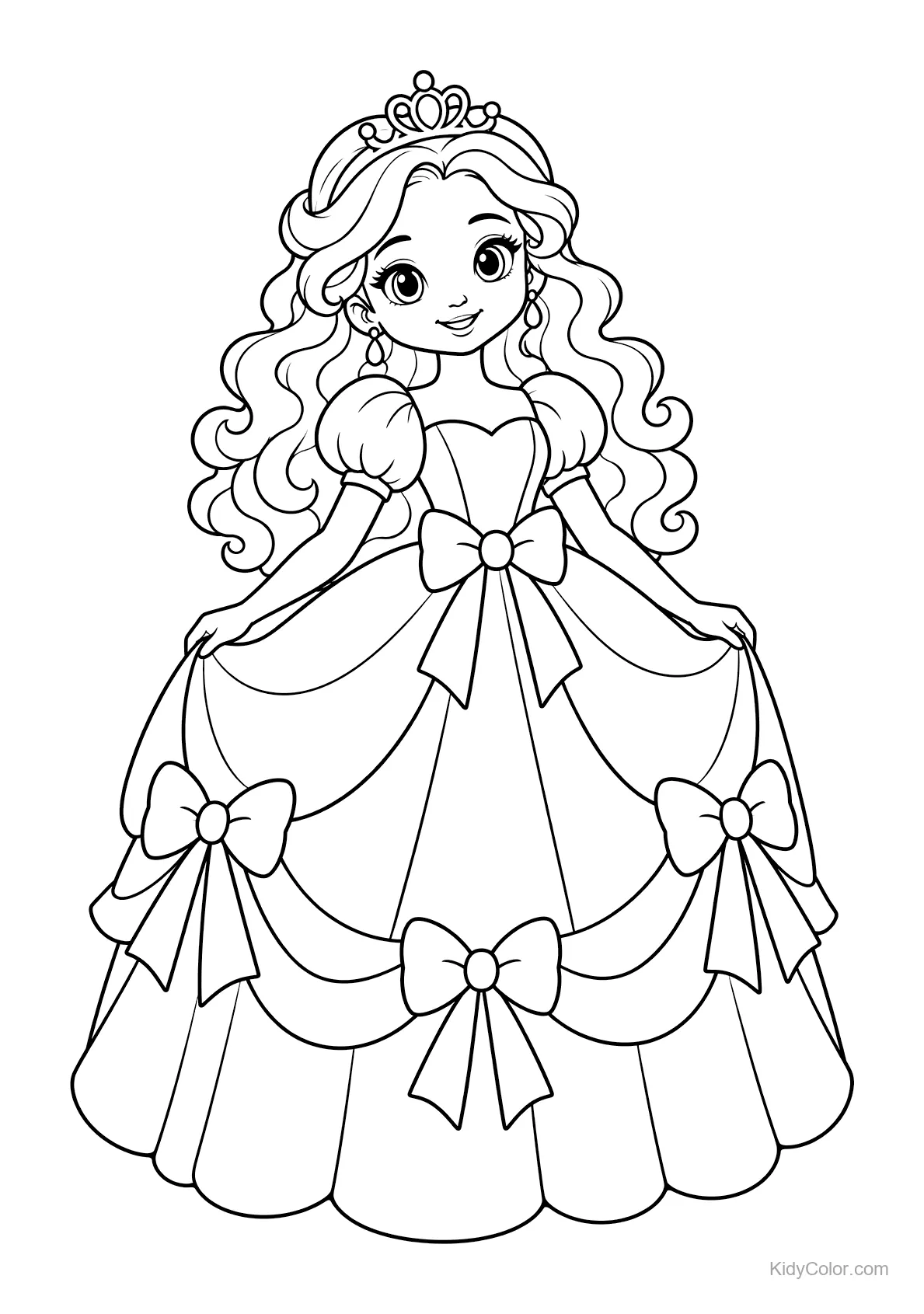 Princesa en un vestido de gala decorado con lazos.
