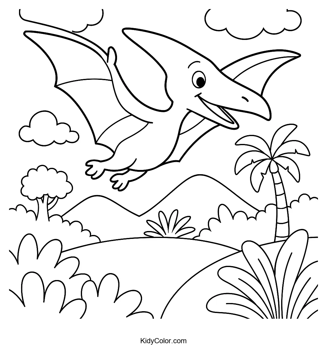 Pterodactyl flying in a prehistoric jungle