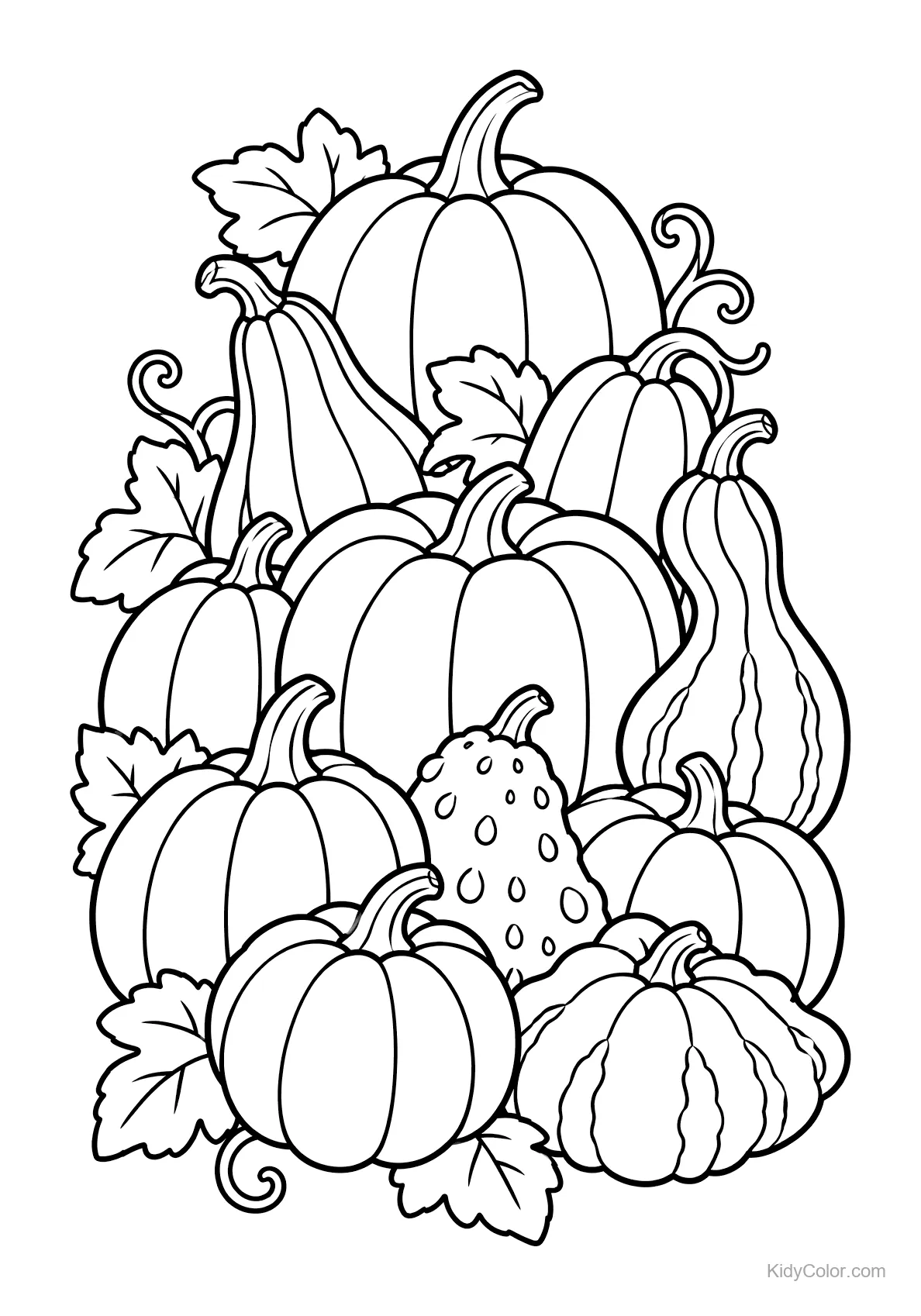Calabazas y calabacines en una escena de cosecha.