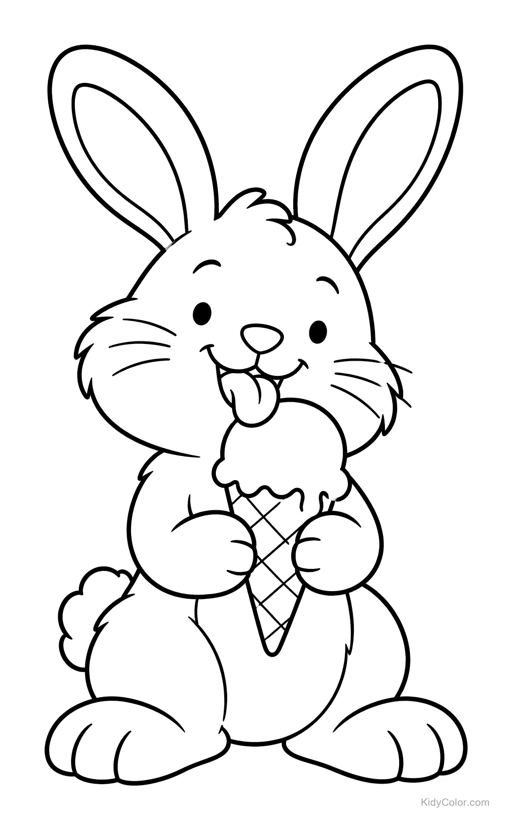 Ein glücklicher Hase, der eine Eiswaffel genießt.