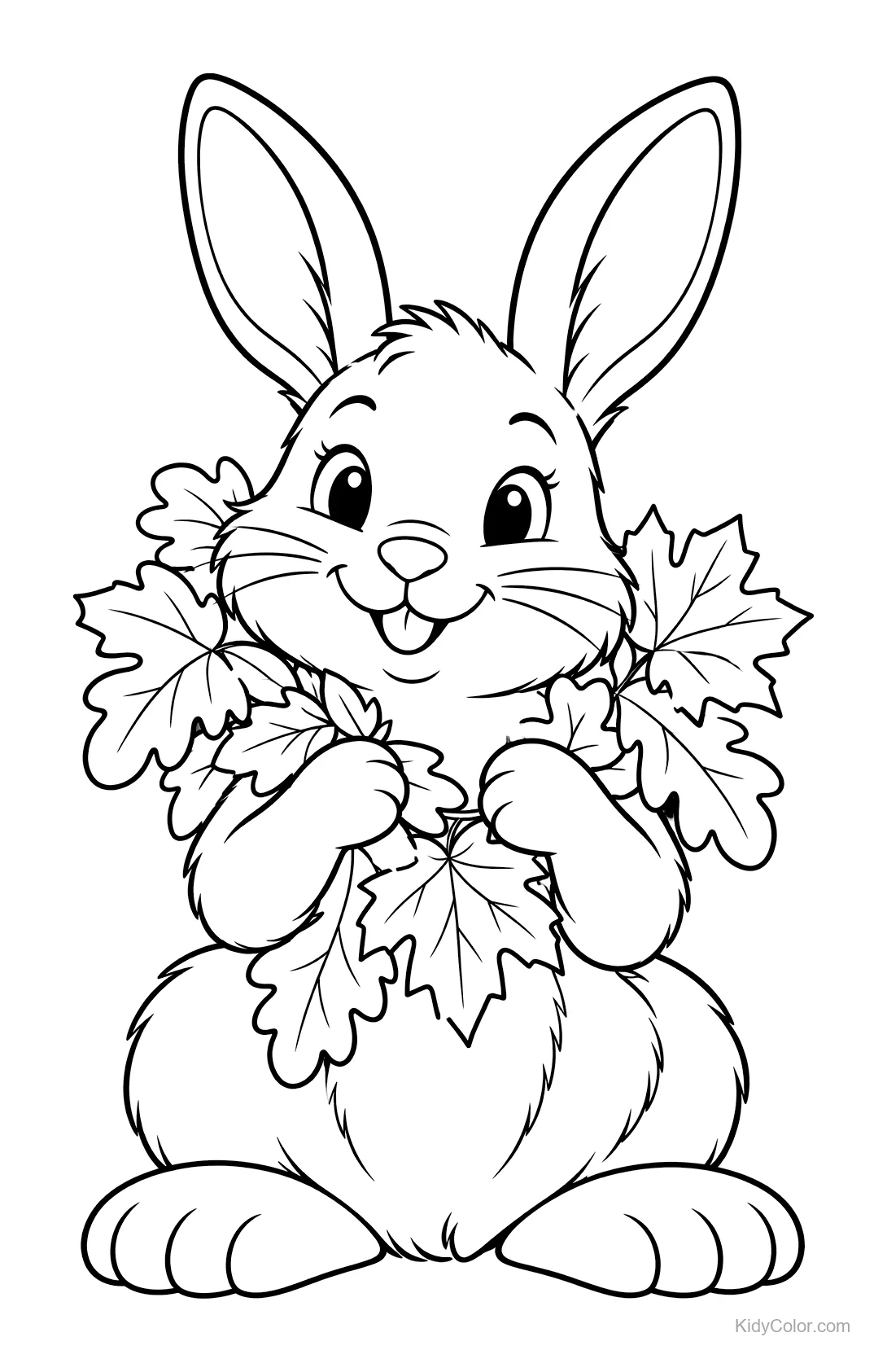 A rabbit with a garland of autumn leaves around its neck.