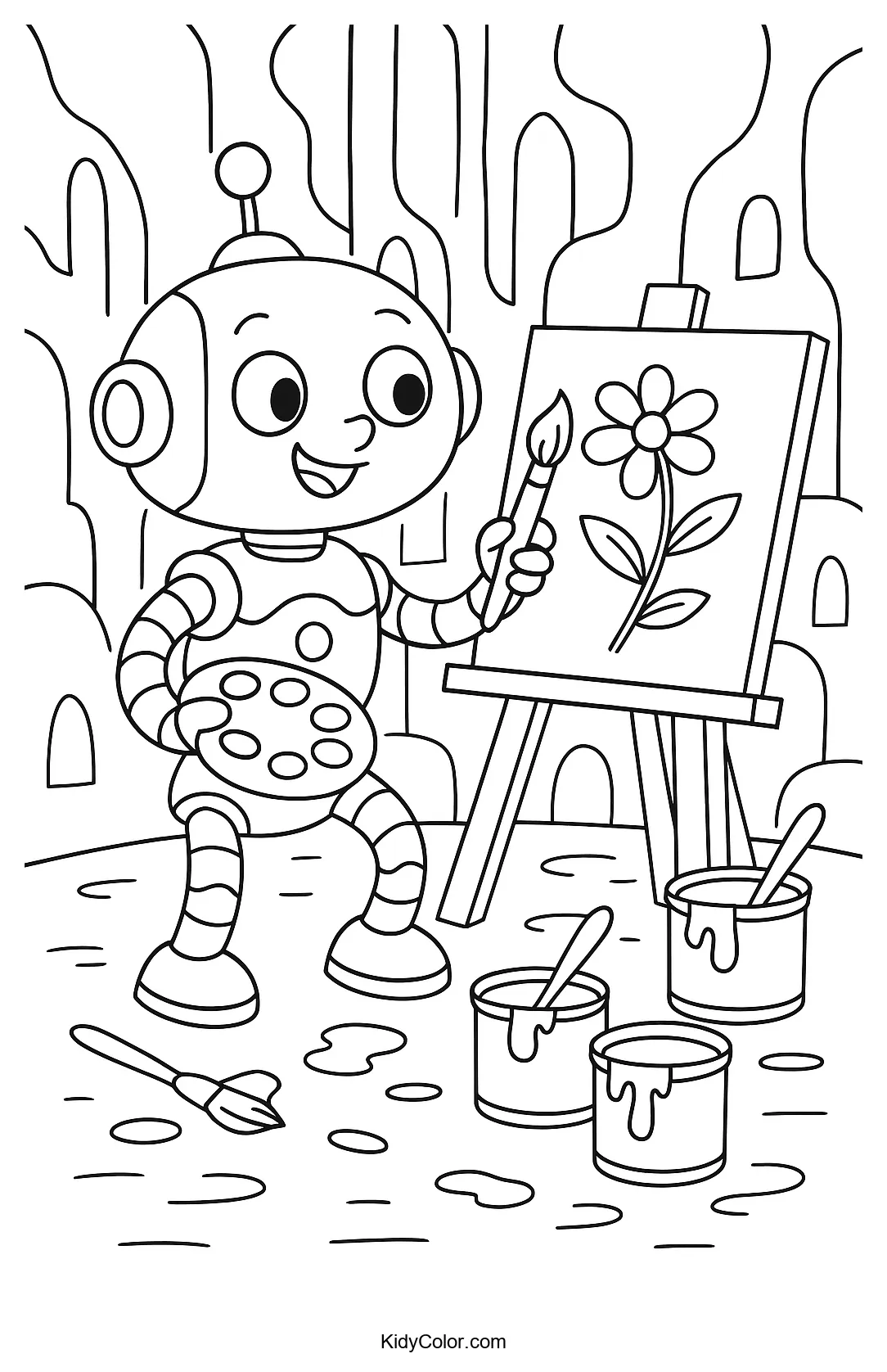 Robot artist painting on canvas