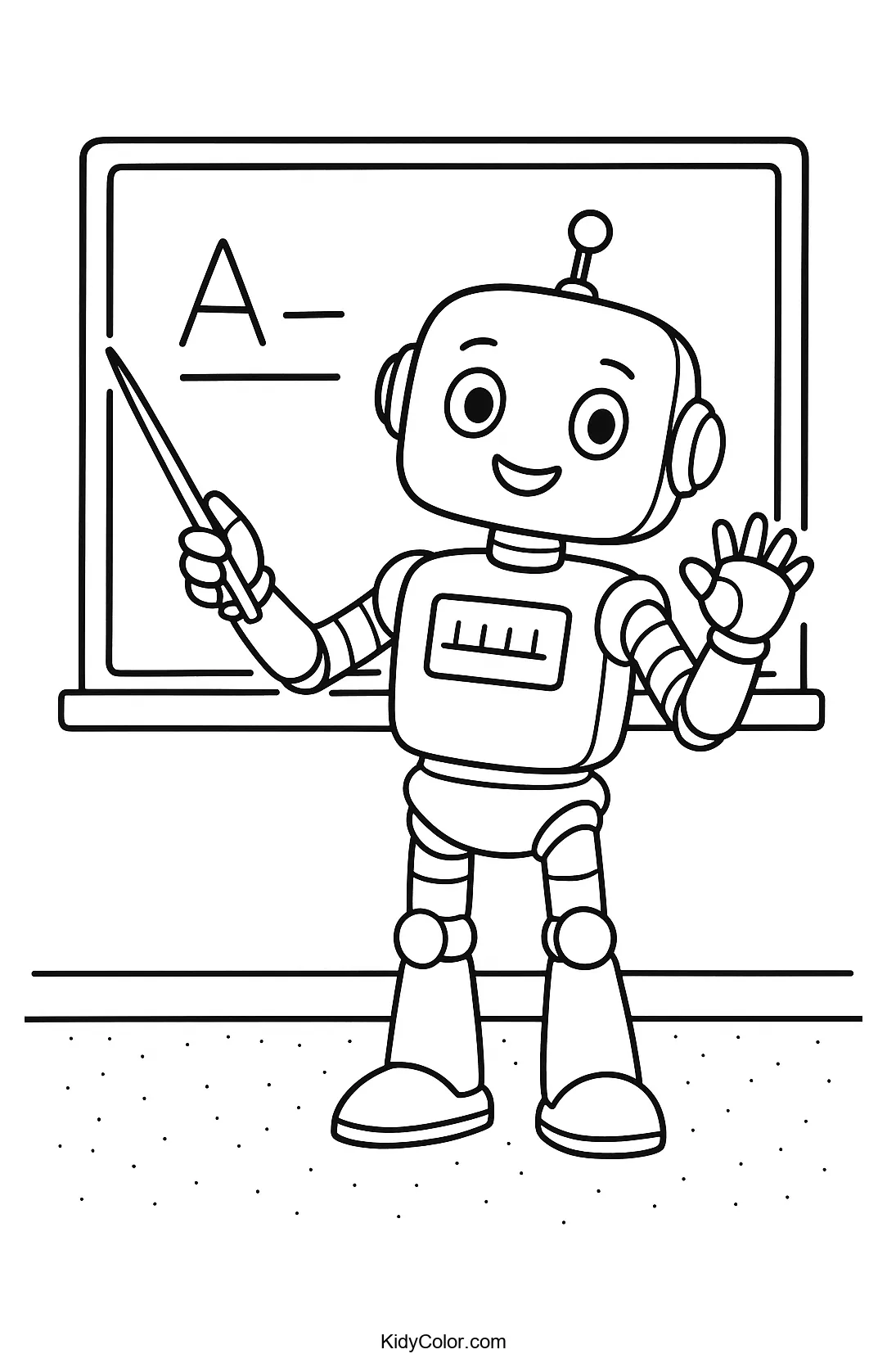 Robot teacher standing in a classroom