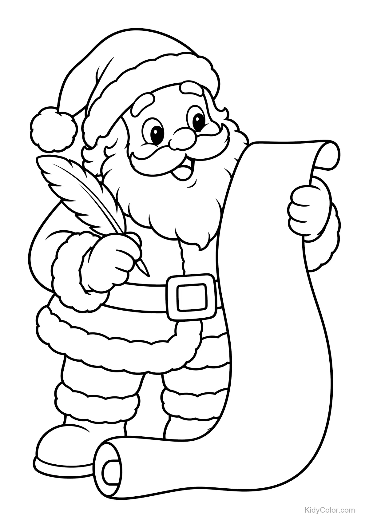 Kerstman met een lege lijst en een veer.