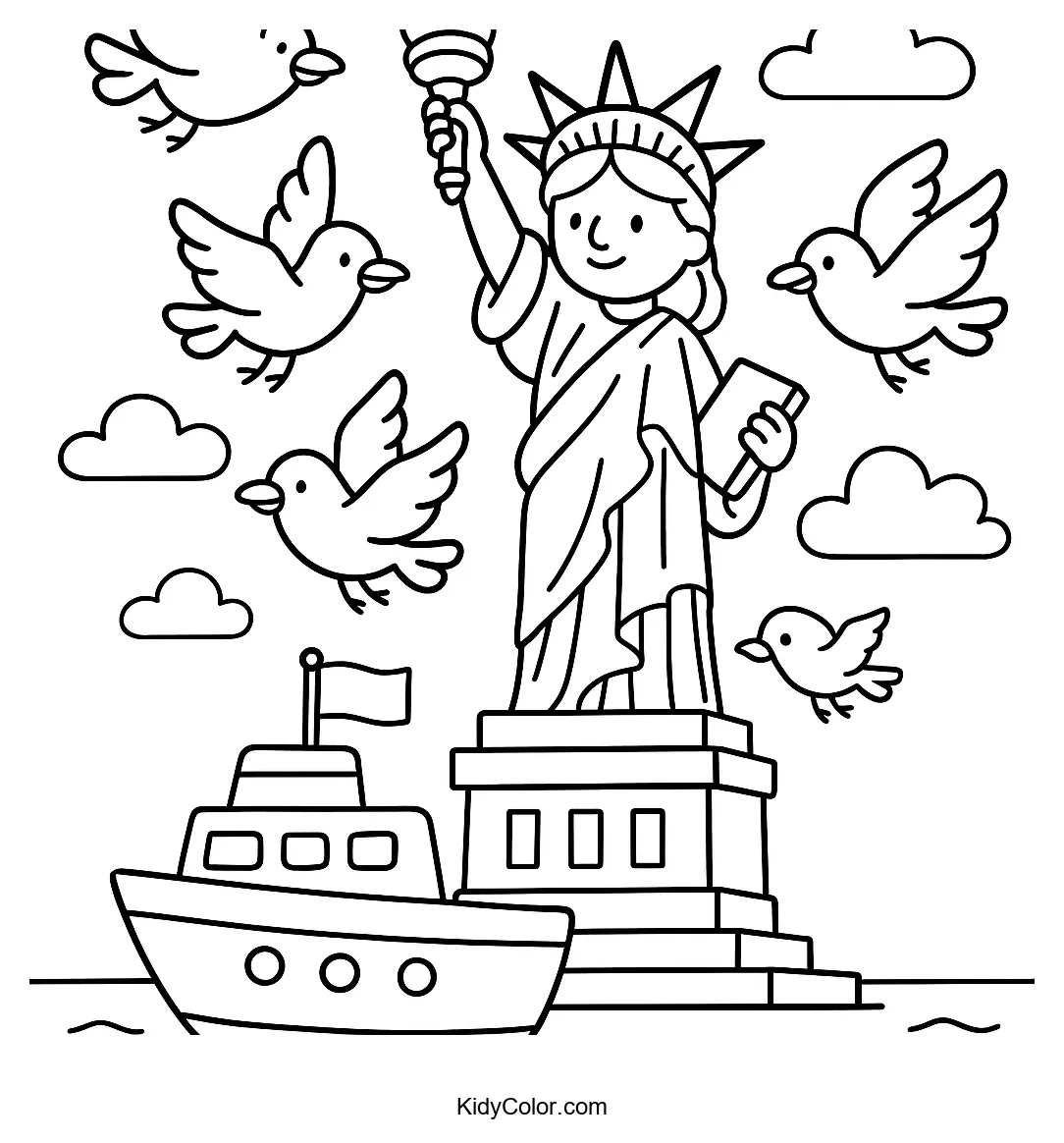 Seagulls near the Statue of Liberty