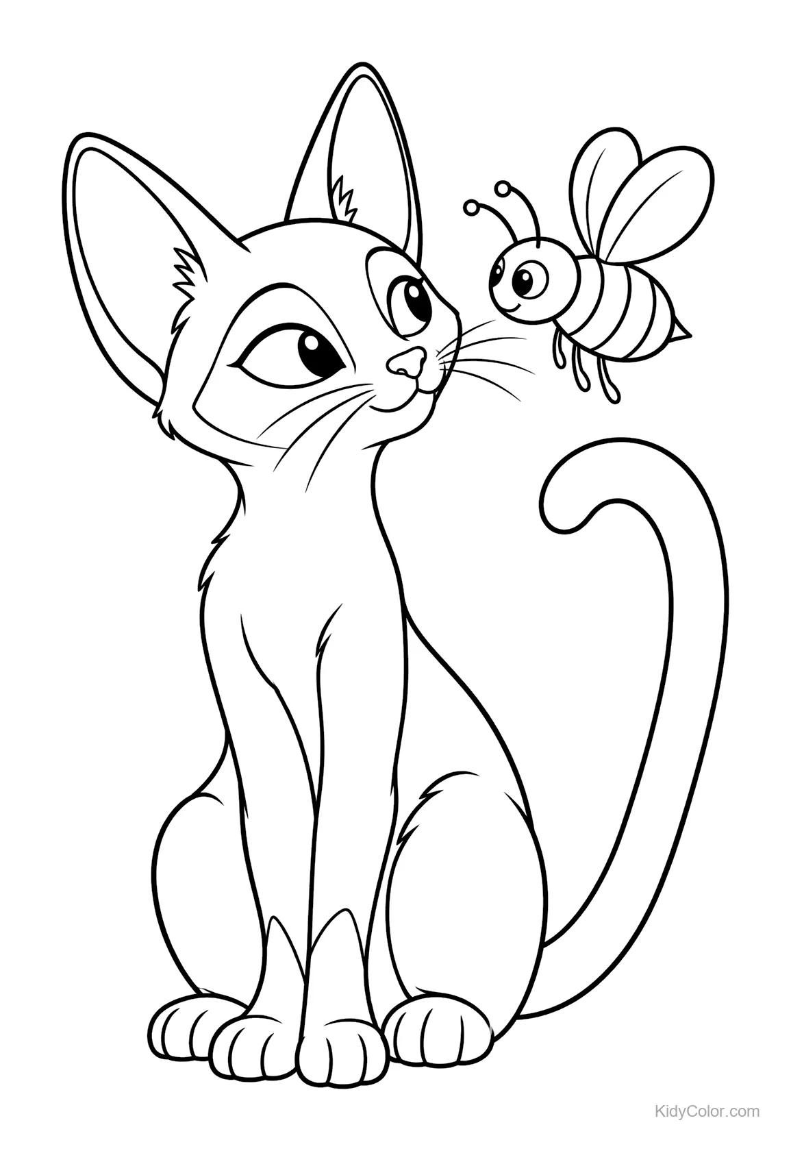 Siamese cat looking at a bumblebee.
