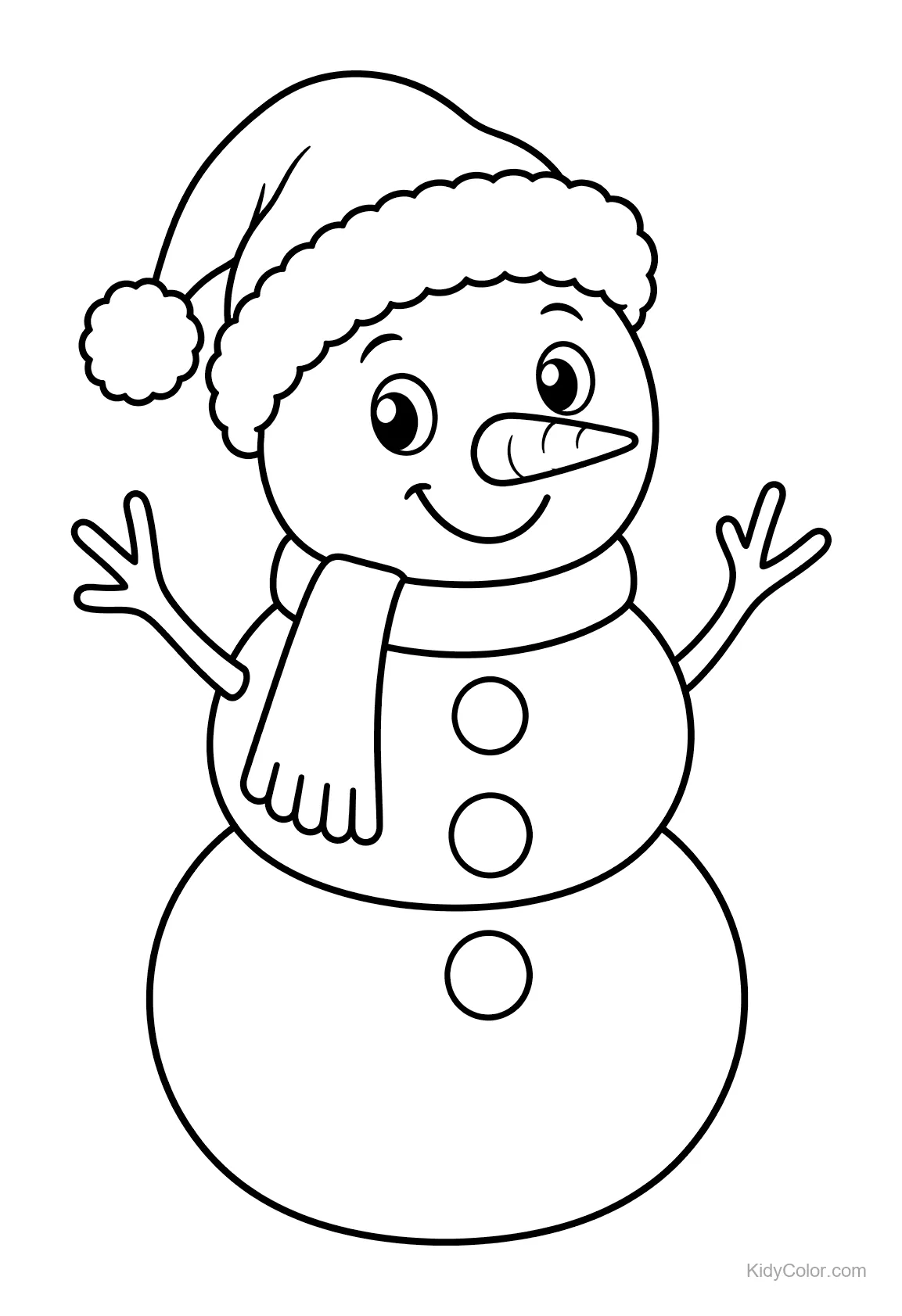 Pupazzo di neve con cappello di Babbo Natale e sciarpa.