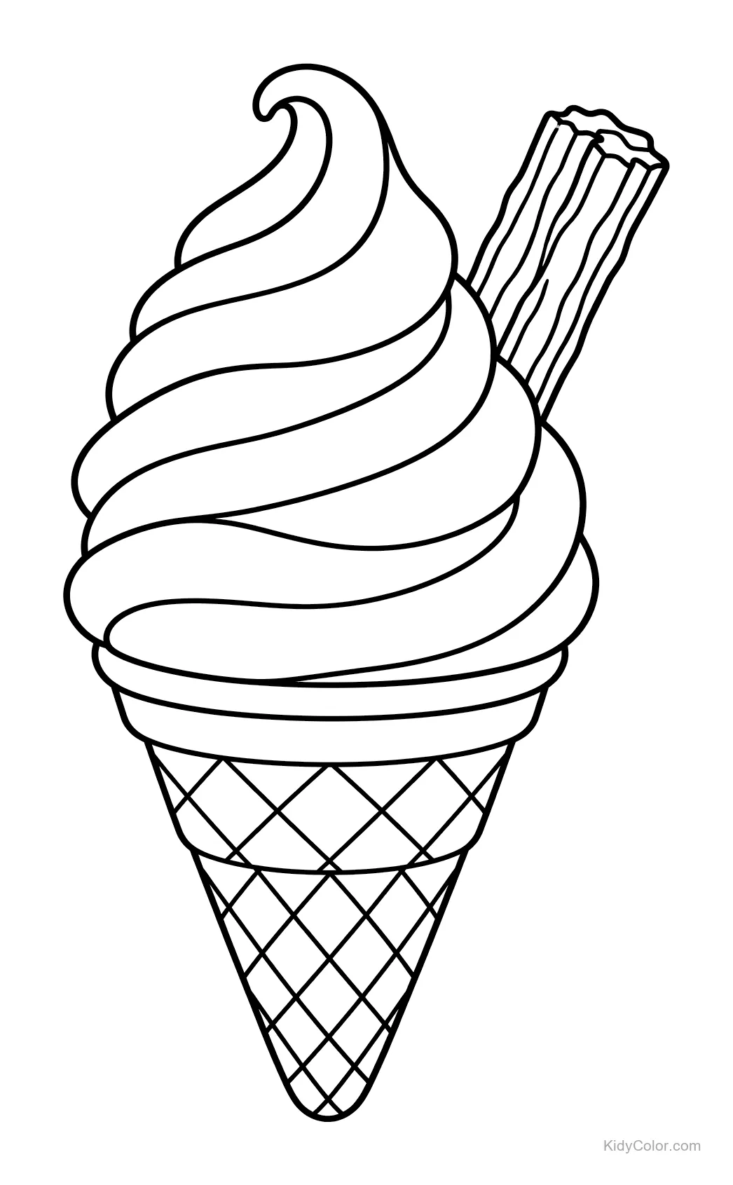 Soft serve ice cream cone with a wafer stick.