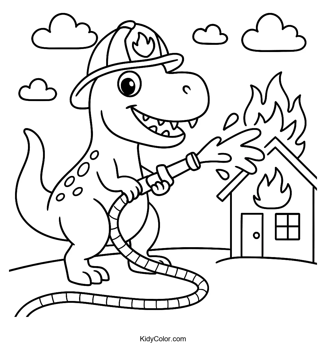 T-Rex firefighter racing to a rescue scene