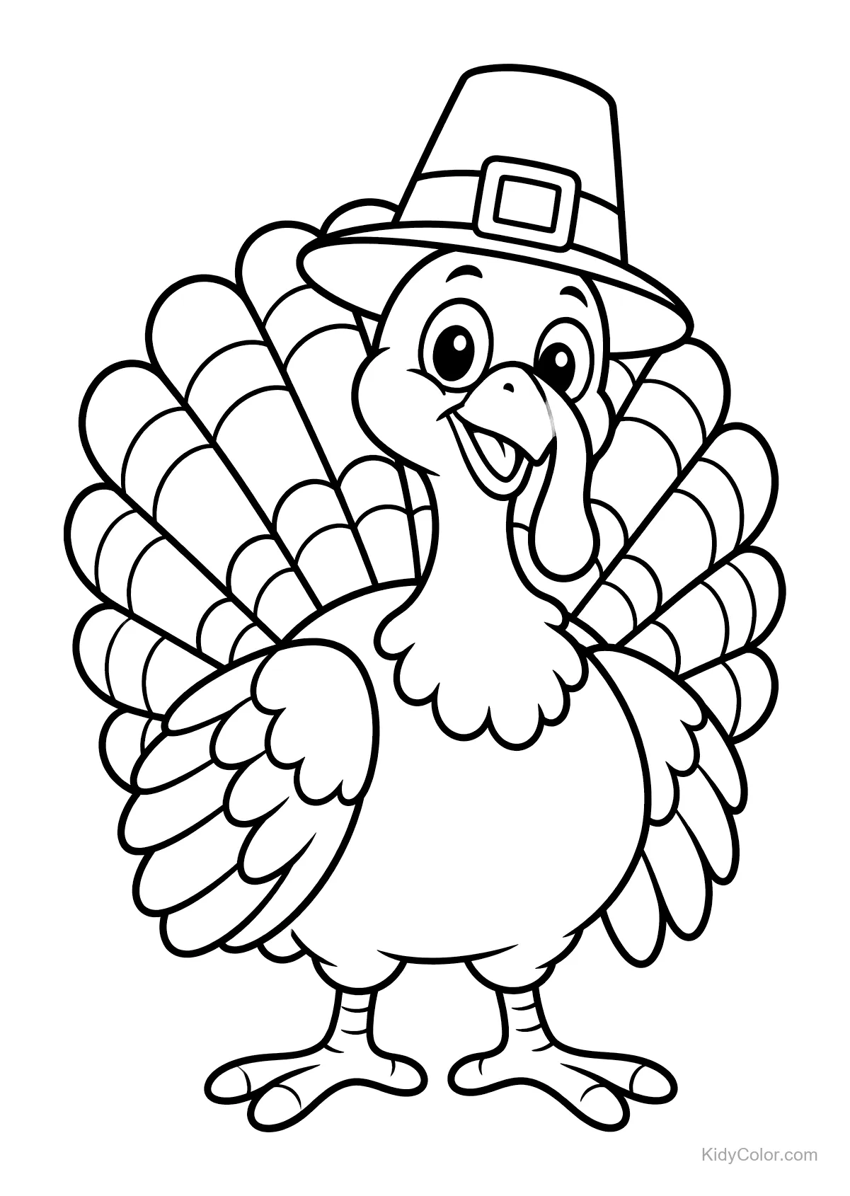 Turkey wearing a pilgrim hat with wide feathers.