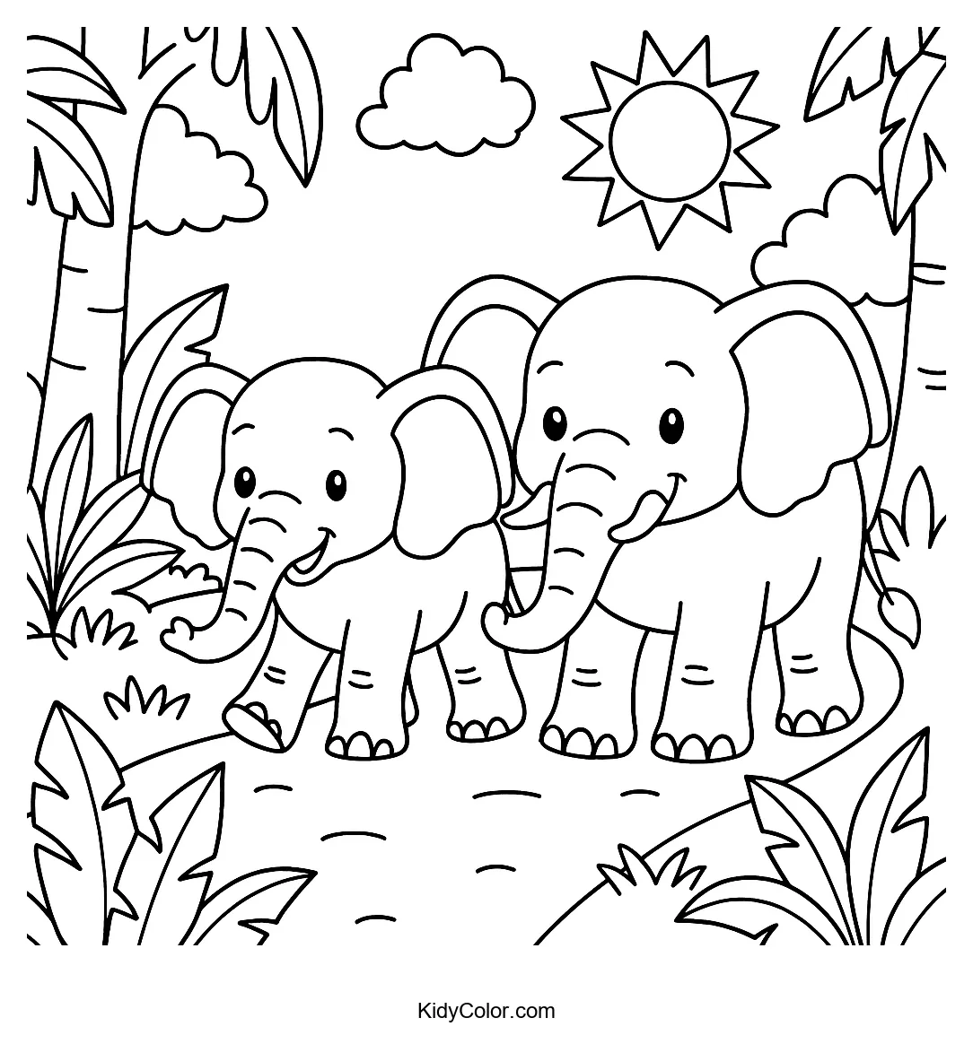 Two elephants on a jungle path