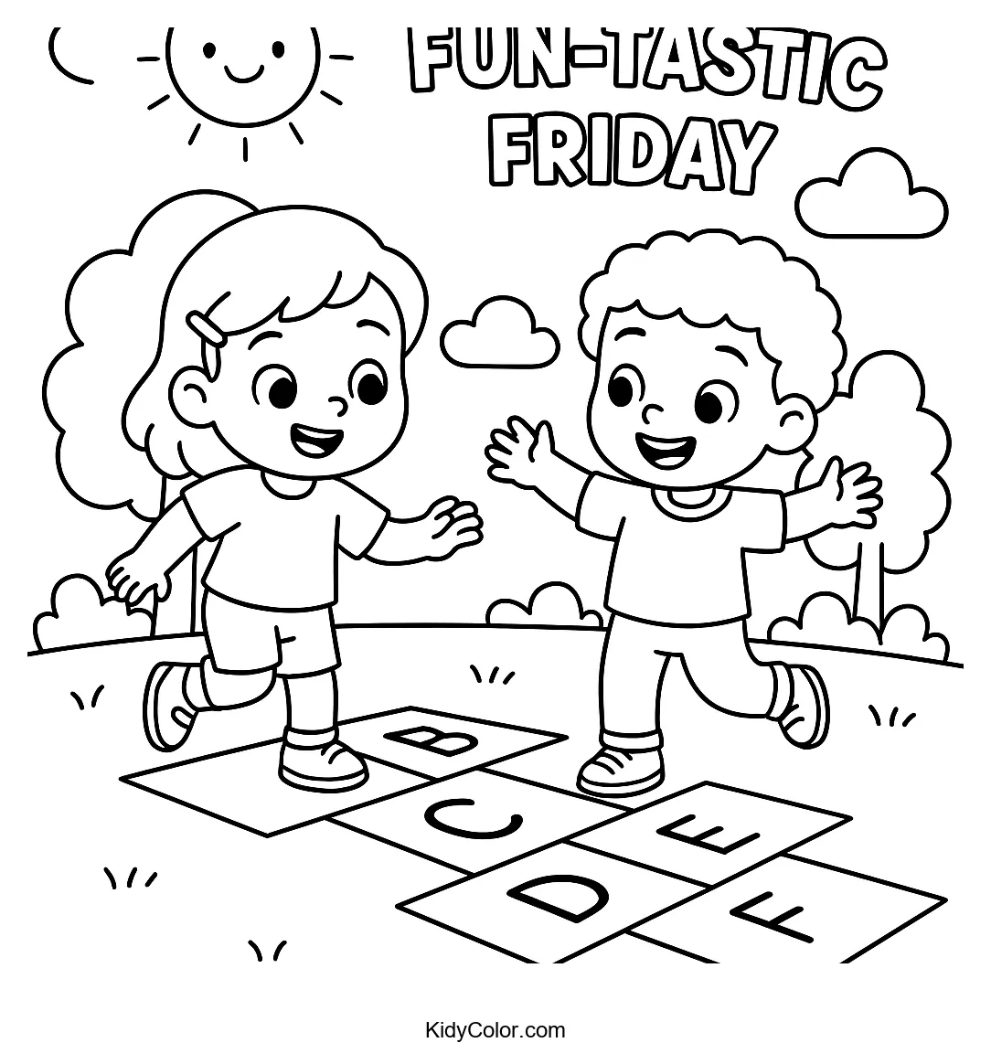 Friends playing hopscotch in park