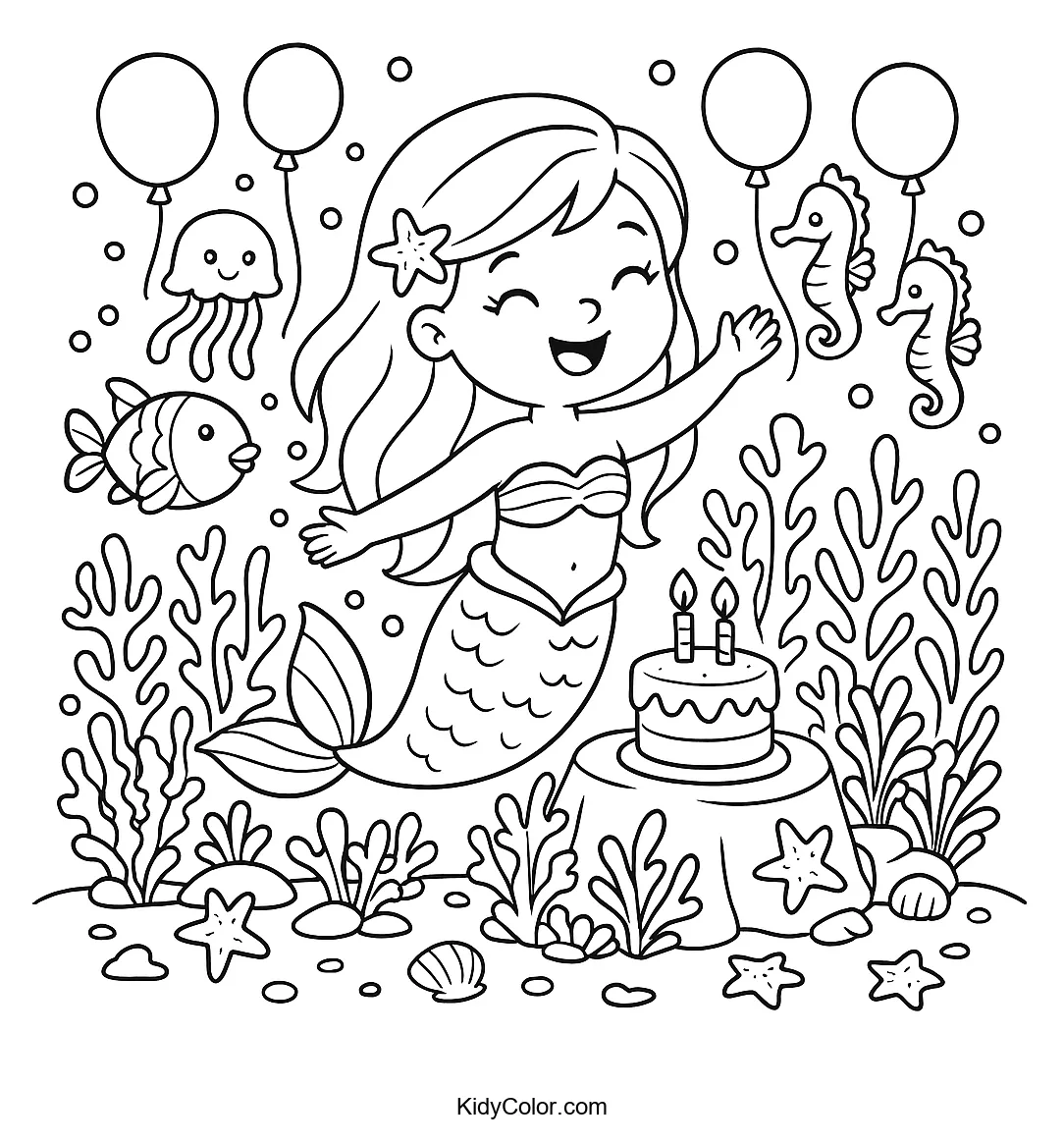 Underwater birthday party with fish, turtle, and sea decorations.