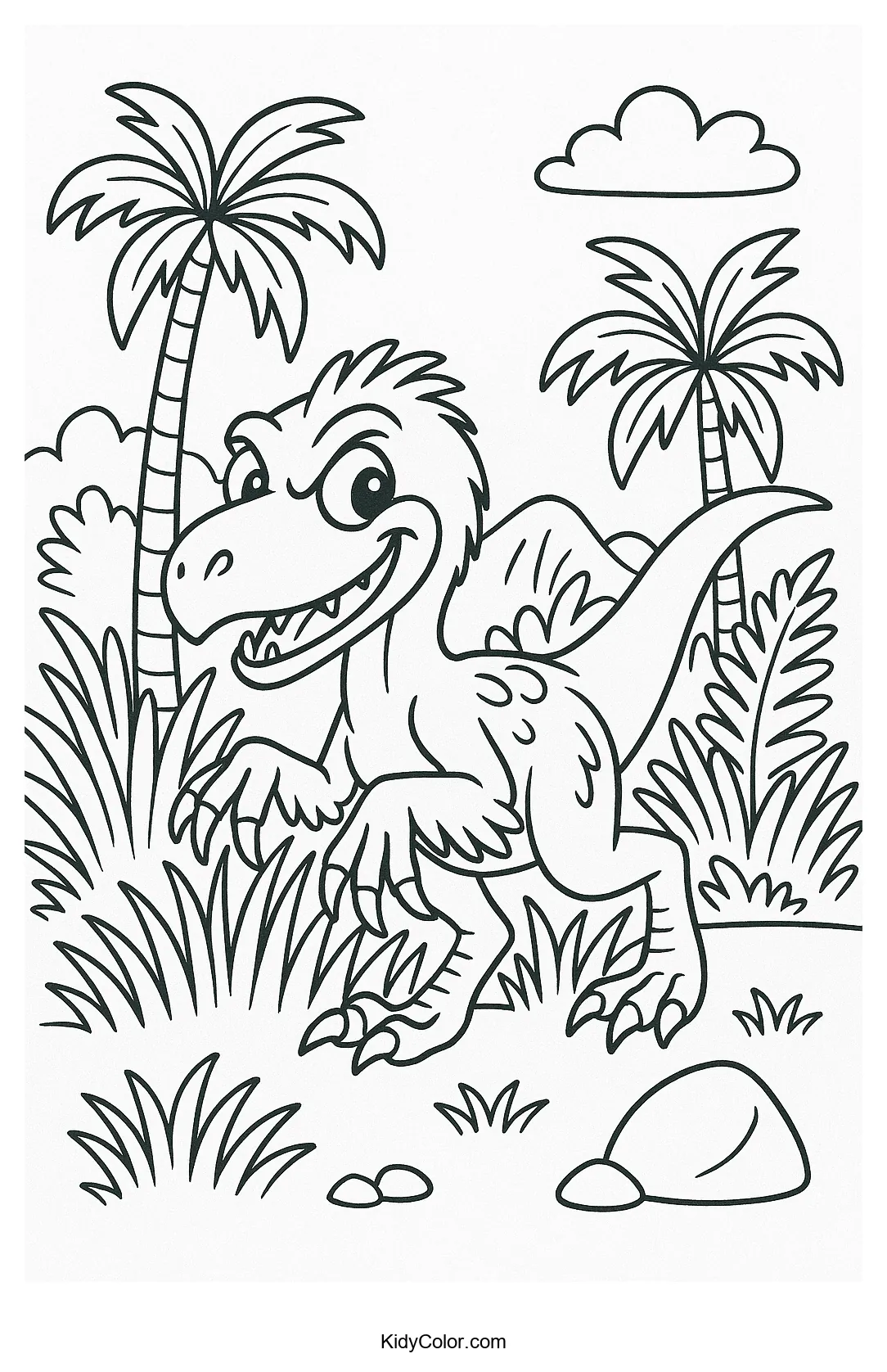 Velociraptor in a prehistoric jungle