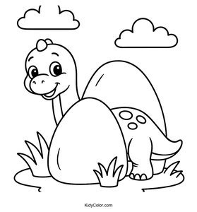 Baby Brachiosaurus Playing Hide and Seek Coloring Page