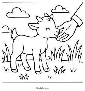 A Baby Goat Nuzzling A Farmers Hand While Standing In A Gra