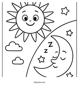 Color a Bright Sun and Sleepy Moon for Kids