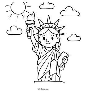 Sunny Day Coloring Page of the Statue of Liberty