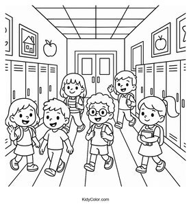 Colorful School Hallway Scene for Kids