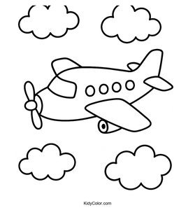 A Cartoon Airplane Flying Through Clouds