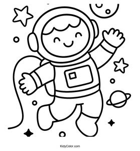 Cartoon Astronaut Floating in Space Coloring Page