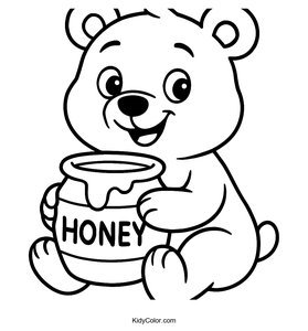 A Cartoon Bear Holding A Jar Of Honey