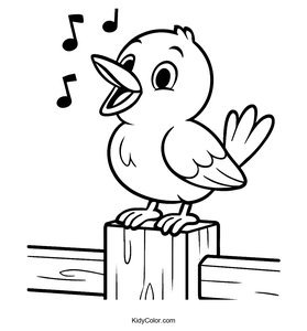 A Cartoon Bluebird Singing On A Fence Post