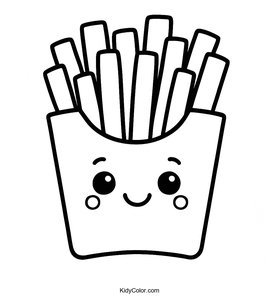 Fun Cartoon Box of French Fries to Color